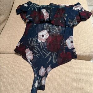 Charlotte Russe Floral Print Off Shoulder Mesh Bodysuit Size Medium